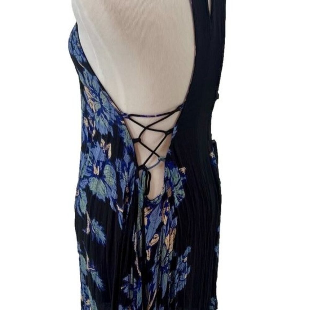 Free People Blue Floral Print Lace Up Sides Slip Dress - Picture 13 of 16